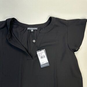 Adrianna Papell Black Buttoned Polo Blouse